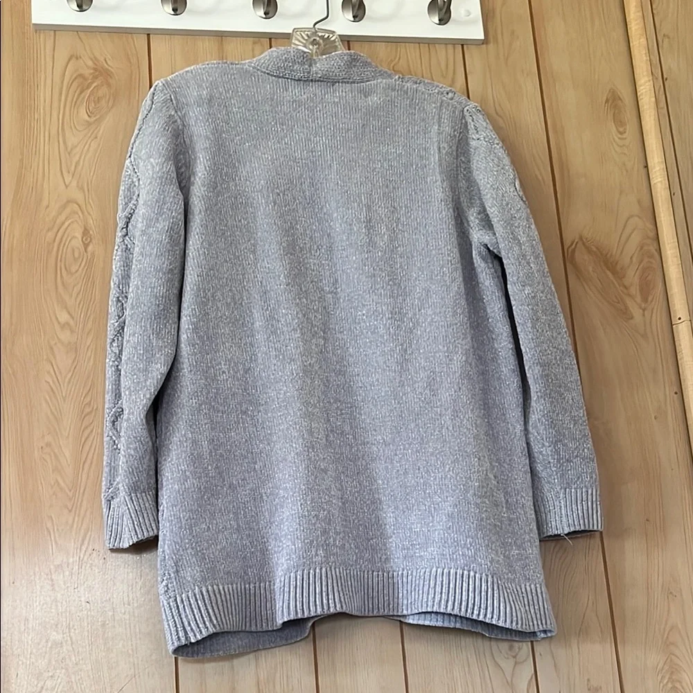 Alfred Dunner Chenille Open Front Cable Knit Cardigan‎ Gray Petite M (PM)